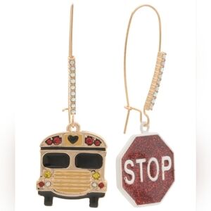 Betsey Johnson School Bus/Stop Sign Mismatched Earrings